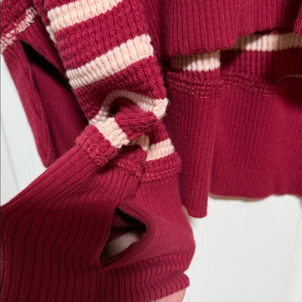 Aerie Burgundy and White Striped Sweatshirt - Picture 3 of 4